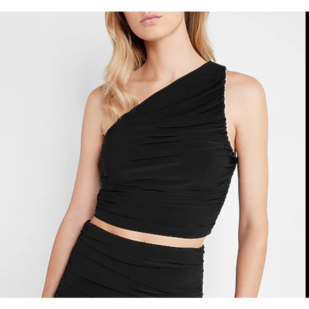 Express Black Ruched One Shoulder Top Large
